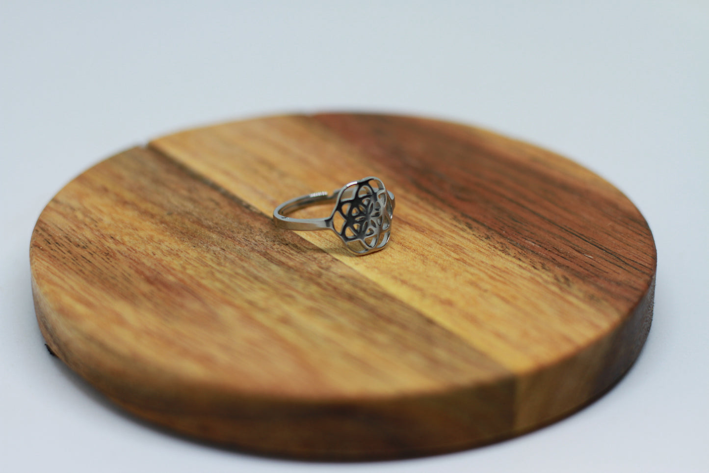 Lebensblume Edelstahl Ring Silber Variante 3