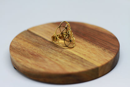 Lebensblume Edelstahl Ring vergoldet Variante 1