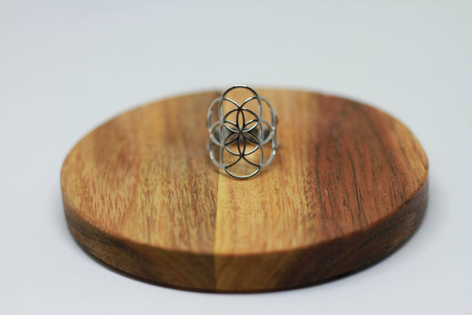 Lebensblume Edelstahl Ring Silber Variante 1