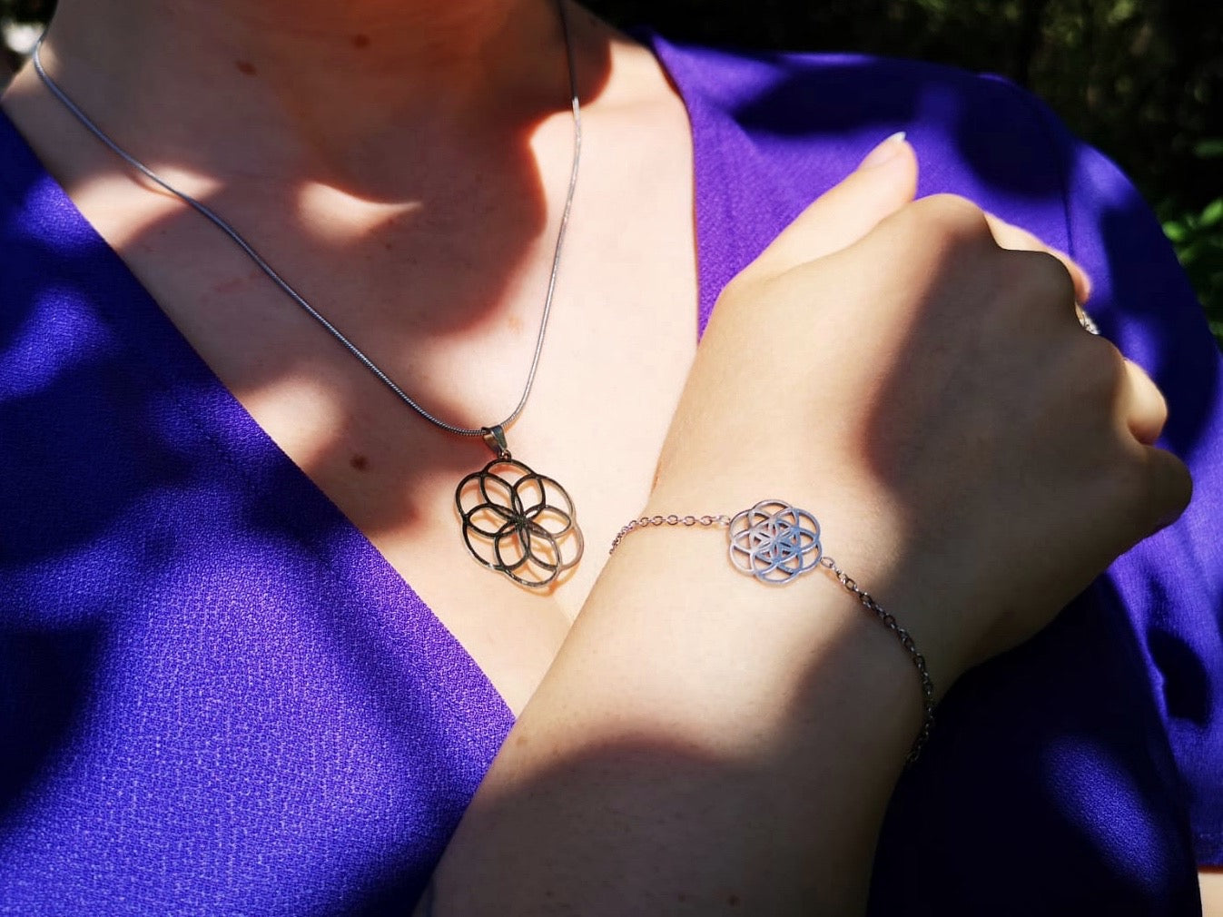 Edelstahlkette Blume des Lebens