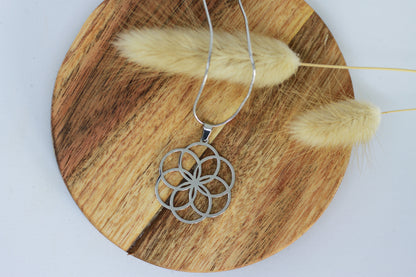 Edelstahlkette Blume des Lebens