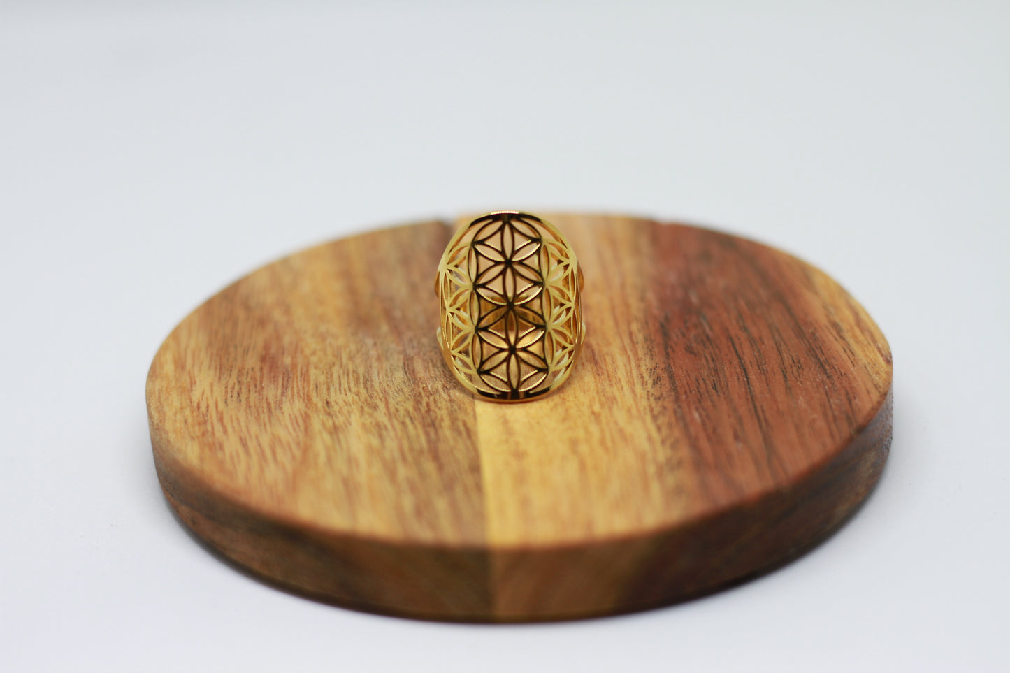 Lebensblume Edelstahl Ring vergoldet Variante 2