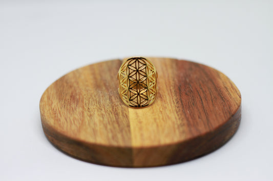 Lebensblume Edelstahl Ring vergoldet Variante 2