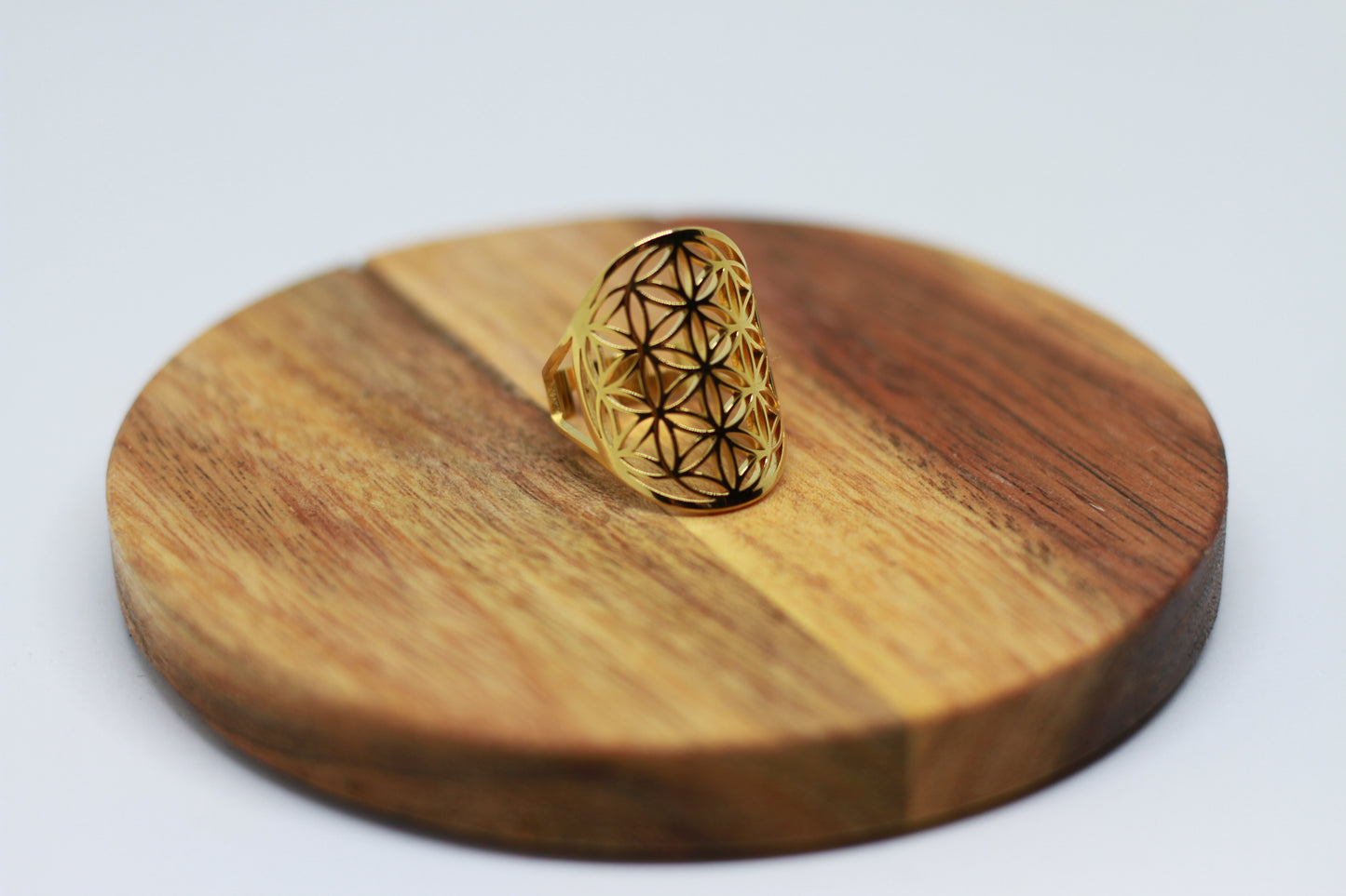 Lebensblume Edelstahl Ring vergoldet Variante 2