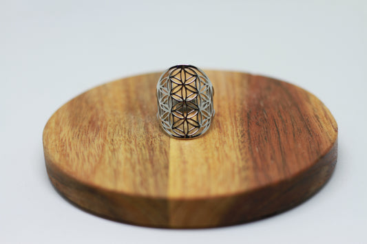 Lebensblume Edelstahl Ring Silber Variante 2