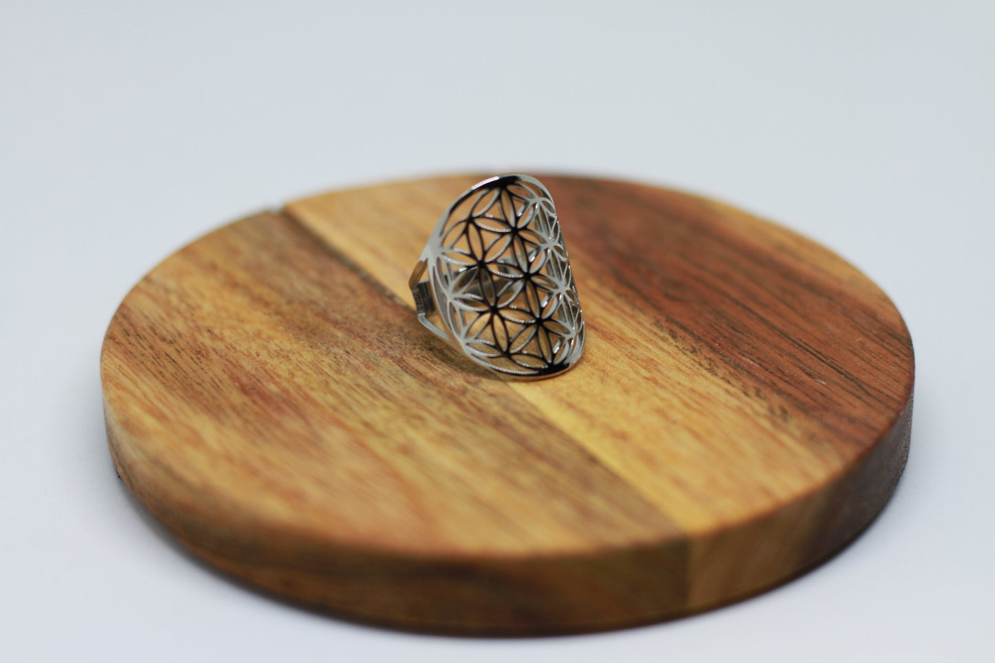 Lebensblume Edelstahl Ring Silber Variante 2