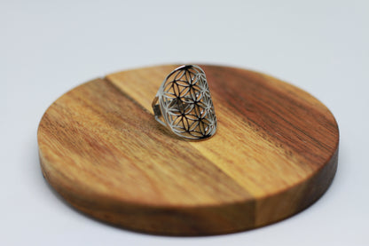 Lebensblume Edelstahl Ring Silber Variante 2
