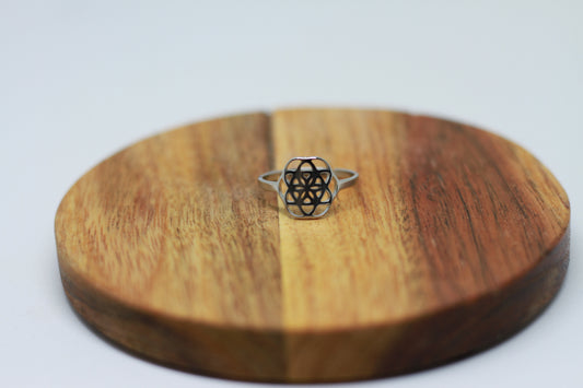 Lebensblume Edelstahl Ring Silber Variante 3
