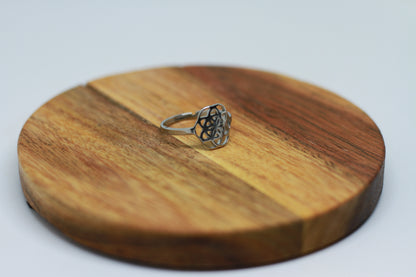Lebensblume Edelstahl Ring Silber Variante 3