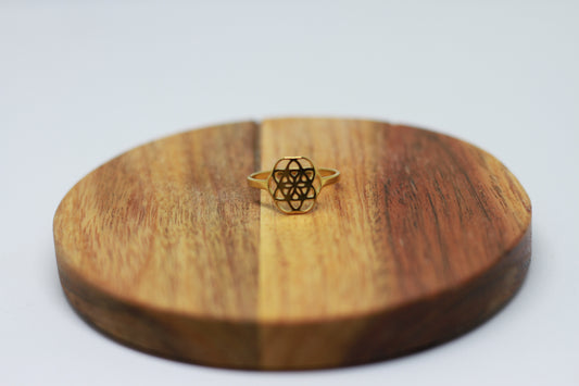 Lebensblume Edelstahl Ring vergoldet Variante 3