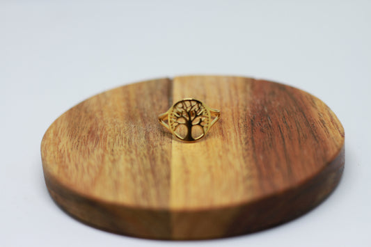 Lebensbaum Edelstahl Ring vergoldet