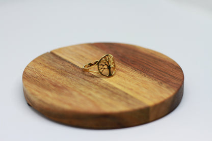 Lebensbaum Edelstahl Ring vergoldet