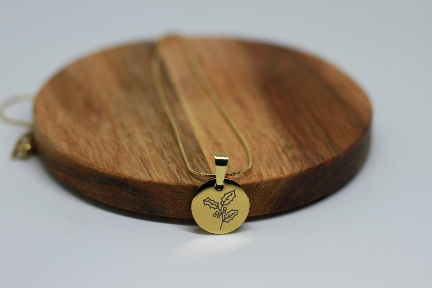 Edelstahlkette Geburtsblume Dezember Stechpalmenbeere Gold