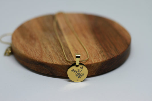 Edelstahlkette Geburtsblume Dezember Stechpalmenbeere Gold