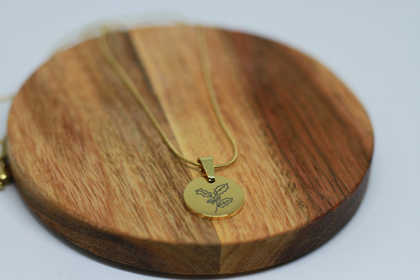 Edelstahlkette Geburtsblume Dezember Stechpalmenbeere Gold