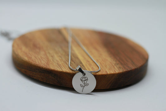 Edelstahlkette Geburtsblume Juni Rose Silber