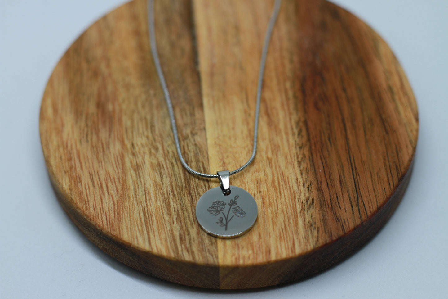 Edelstahlkette Geburtsblume September Crysanthemen Silber