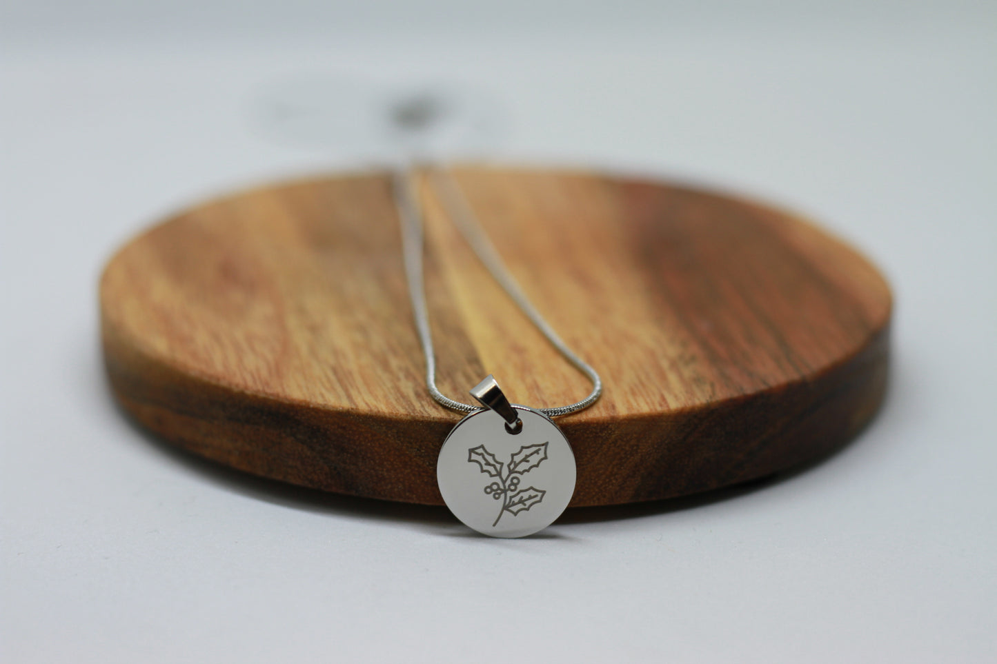 Edelstahlkette Geburtsblume Dezember Stechpalmenbeere Silber
