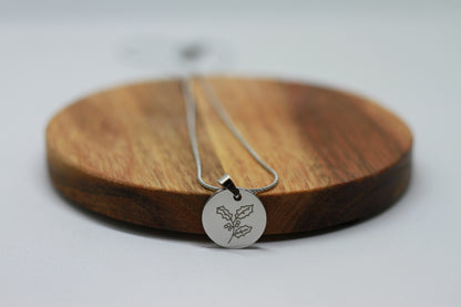 Edelstahlkette Geburtsblume Dezember Stechpalmenbeere Silber