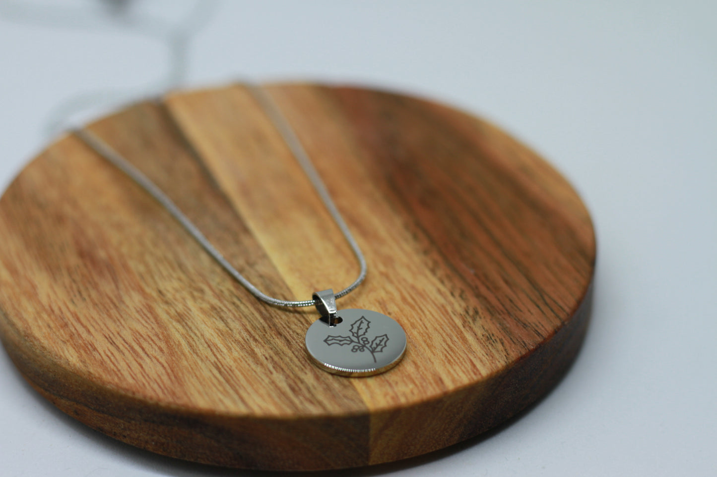 Edelstahlkette Geburtsblume Dezember Stechpalmenbeere Silber
